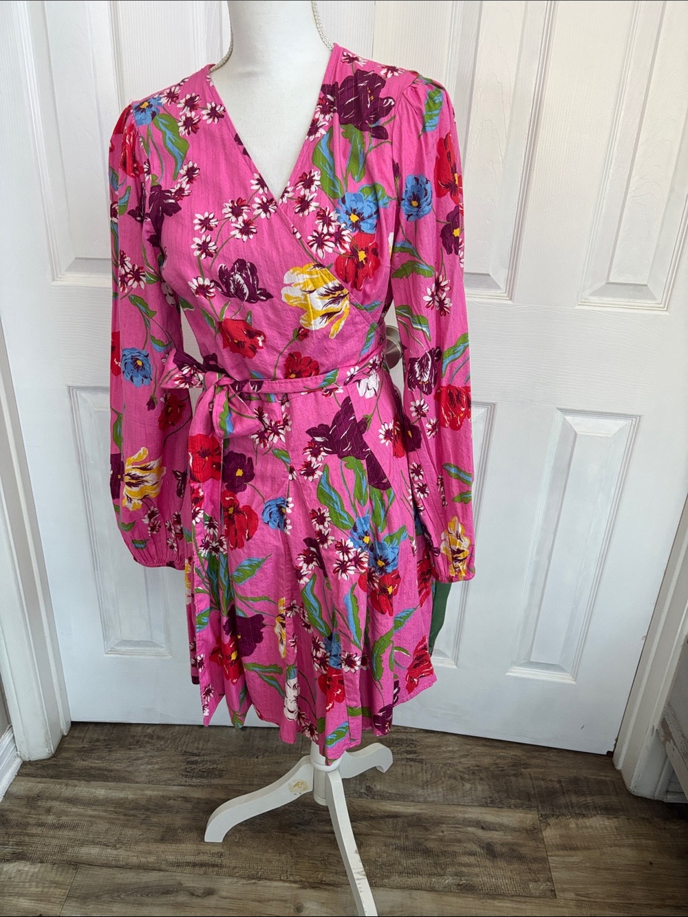 Draper James Pink Floral Wrap Mini Dress